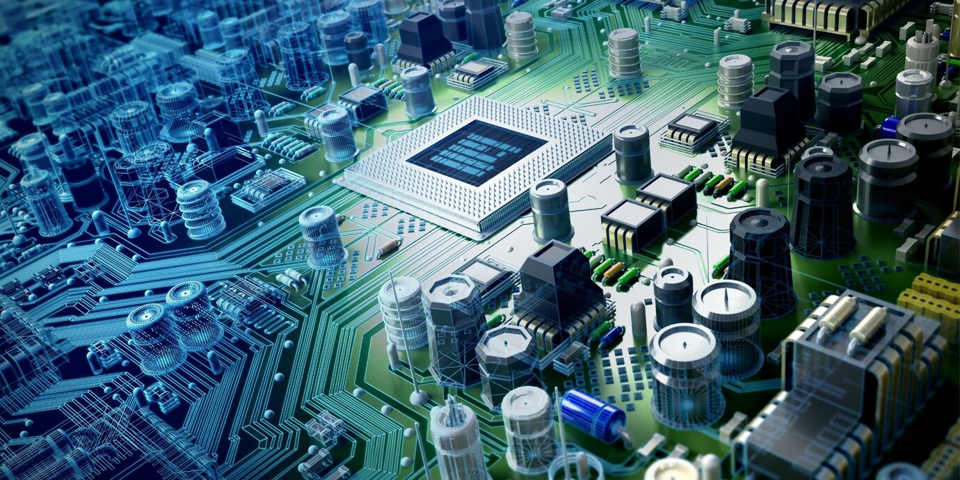 Blueprint/ printed circuit board with processor