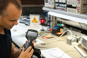 Mitarbeiter bei der Arbeit mit Messgerät