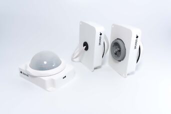 Three SENSOTEC highbay sensors with STEINEL logo and three different connections (Zhaga, cable, Intra)