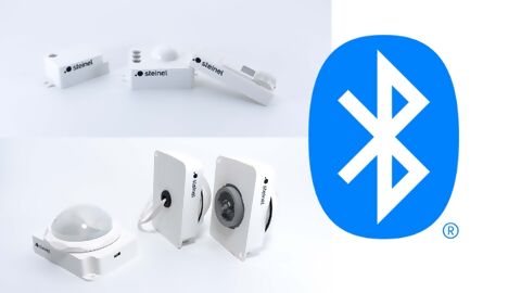 Several SENSOTEC NET sensors with large Bluetooth Mesh logo on the right