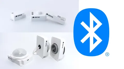 Several SENSOTEC NET sensors with large Bluetooth Mesh logo on the right