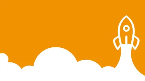 A rocket taking off against an orange background