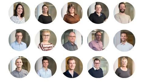 15 kleine, runde Porträts von Mitarbeitern